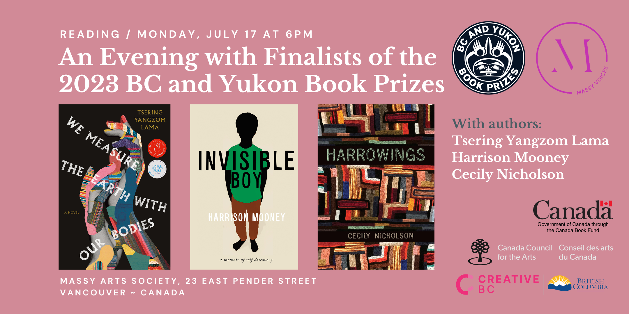 An Evening with Finalists of the 2023 BC and Yukon Book Prizes