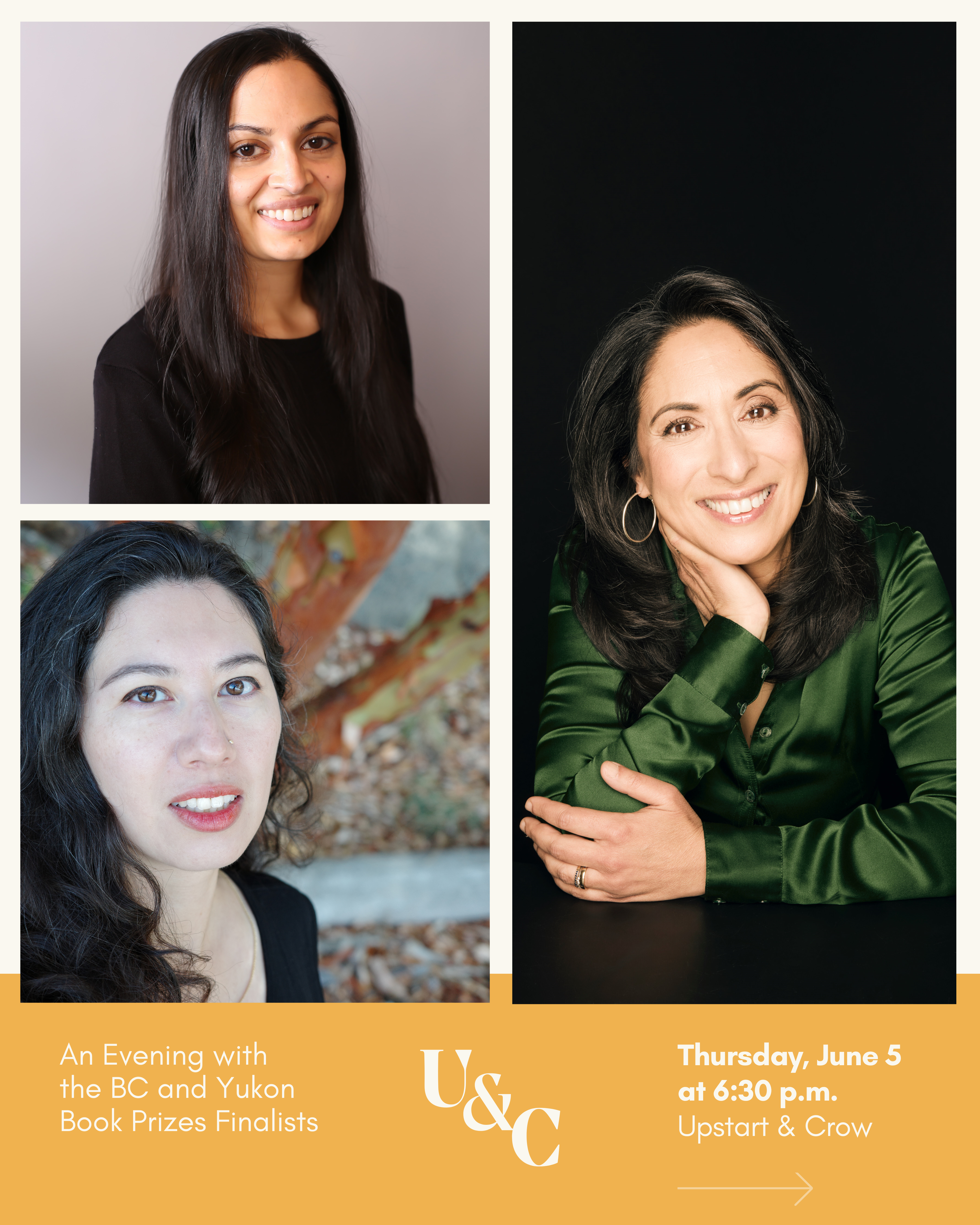 An Evening with the Finalists of the BC and Yukon Book Prizes ft. Leanne Dunic, Minelle Mahtani, and Shashi Bhat