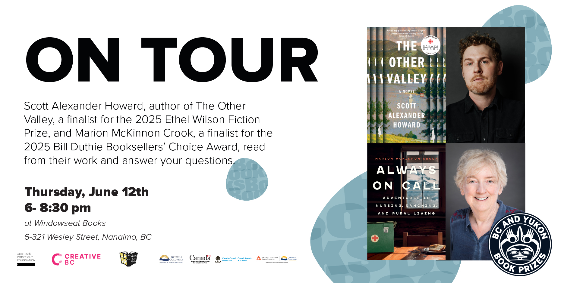 An Evening with Marion McKinnon Crook and Scott Alexander Howard, finalists for the 2025 BC and Yukon Book Prizes